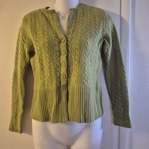 Talbots Olive Cable Knit Cardigan